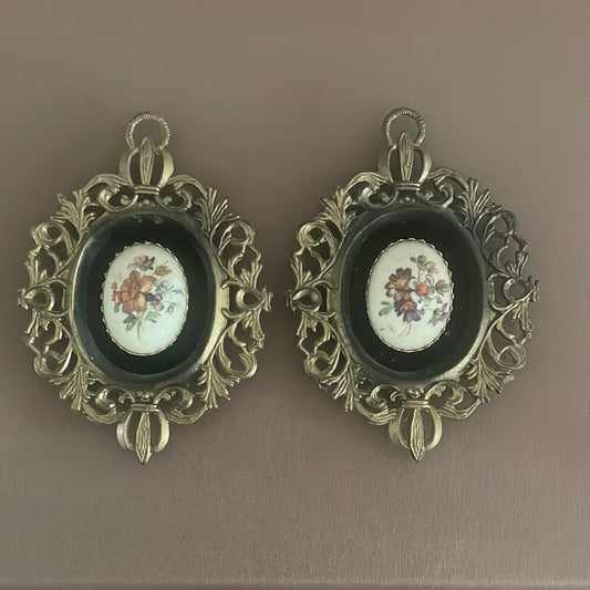 Pair of Brass Framed Brooches