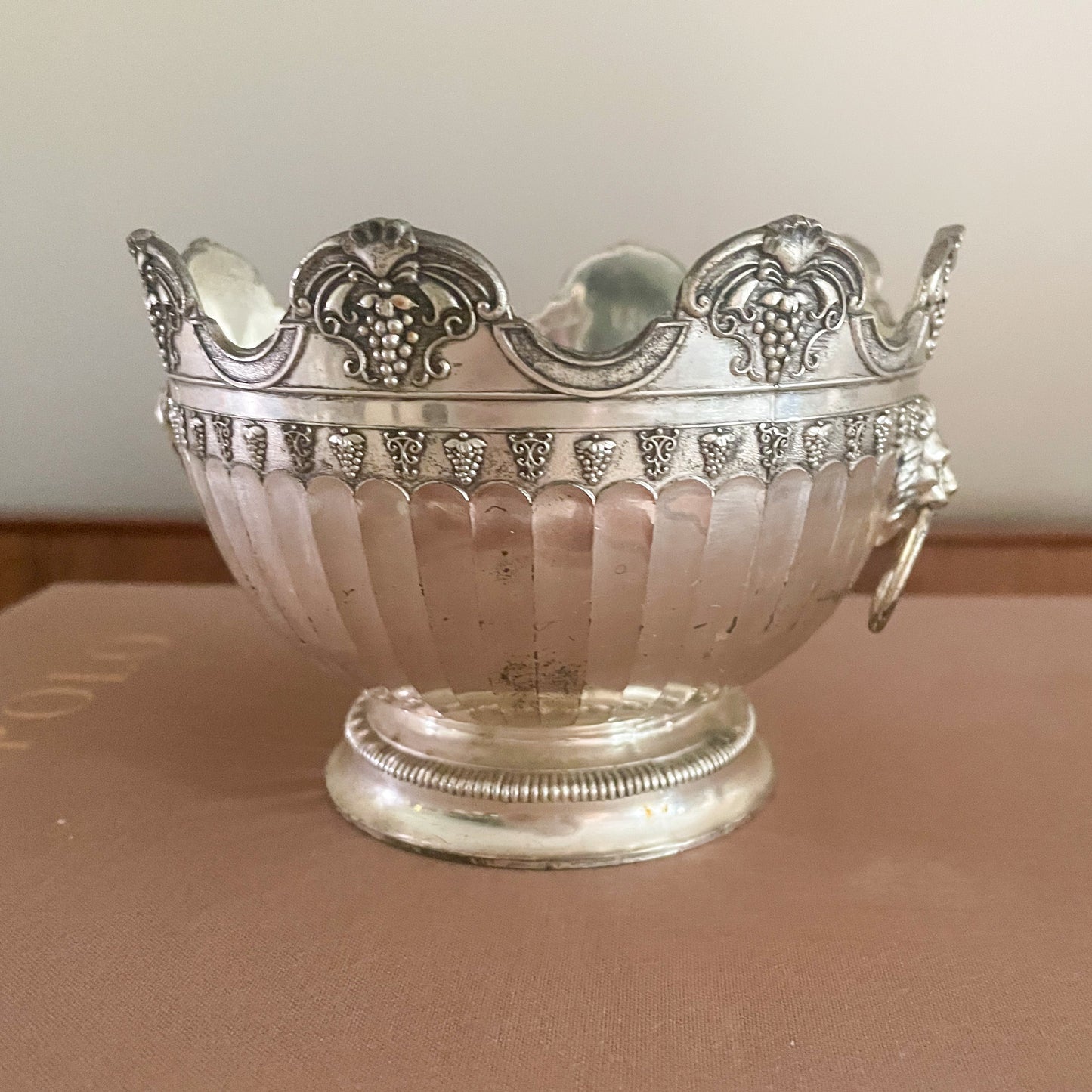 Silverplated Cachepot with Lion Head Detail