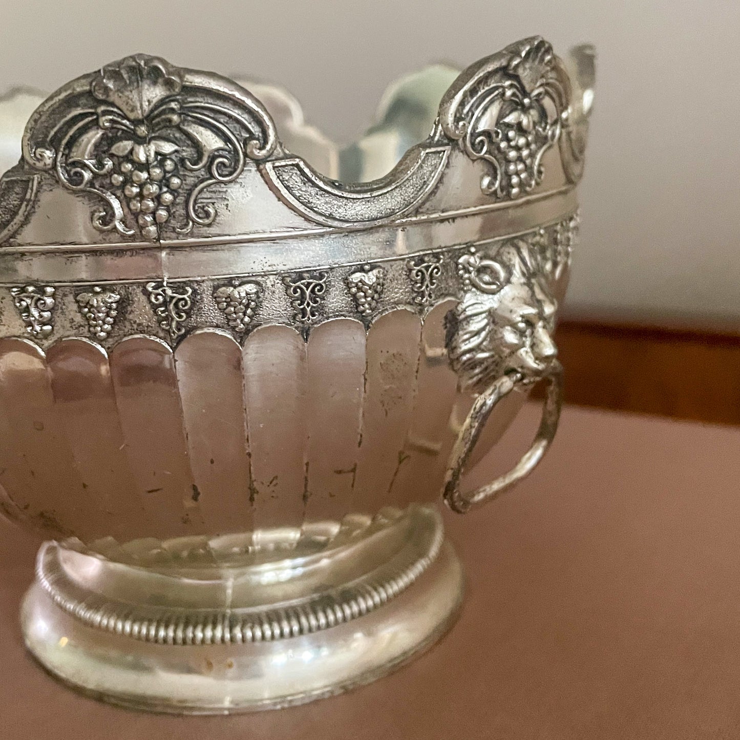 Silverplated Cachepot with Lion Head Detail