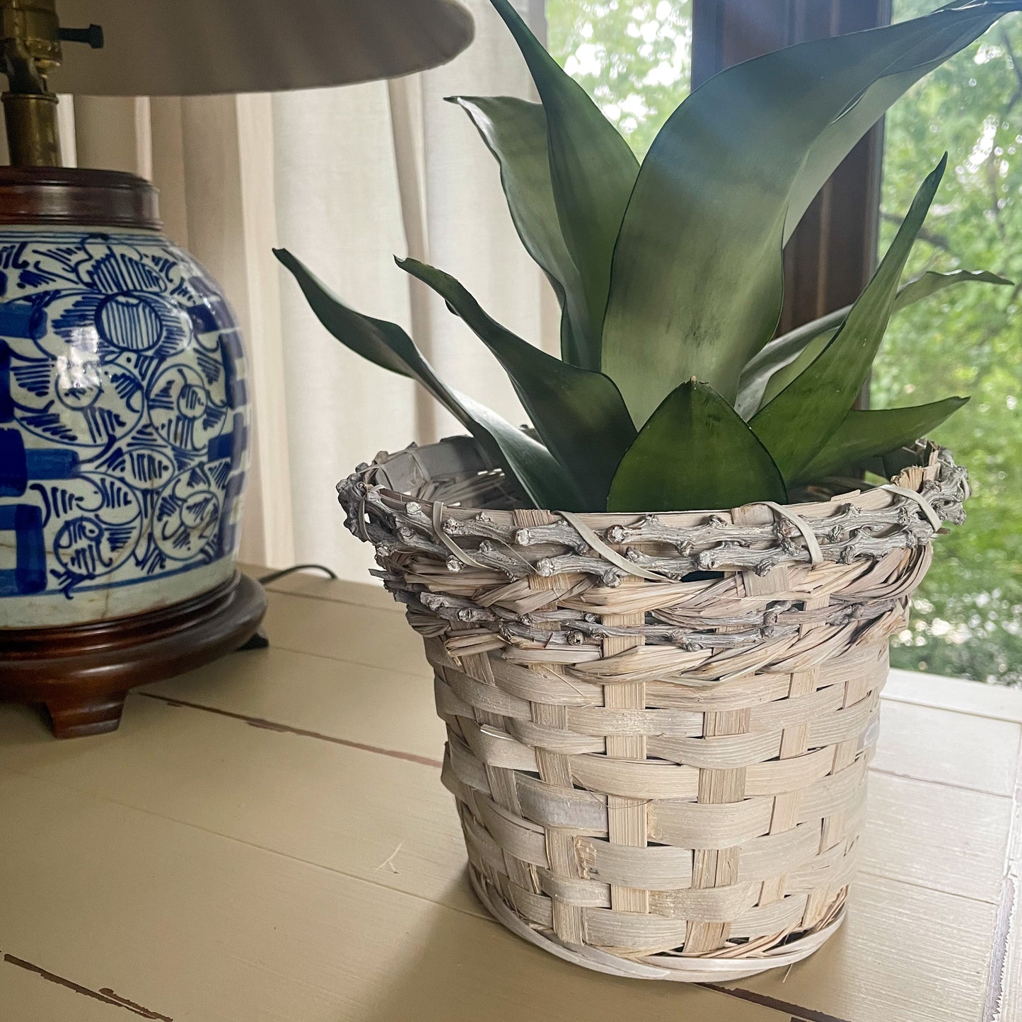 White Wicker Planter Basket